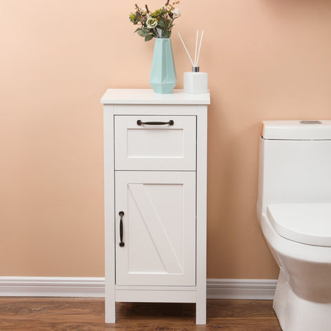 White MDF Wood 1-Door Bathroom Storage Cabinet