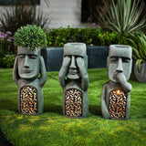 No Evil garden statues, w/solar lights, set of 3 - LuxenHome