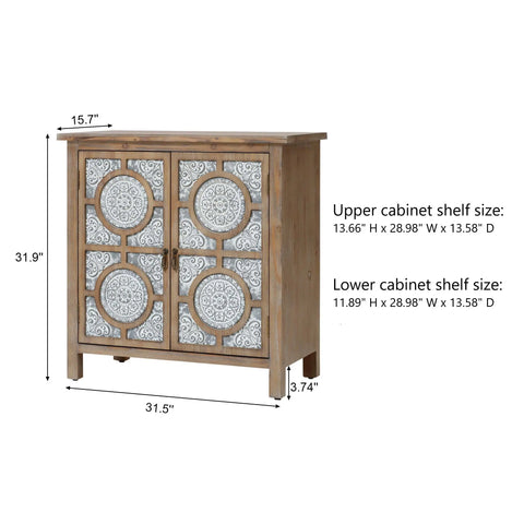 Floral craving wood 2-door storage cabinet