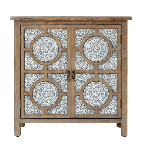 Floral craving wood 2-door storage cabinet