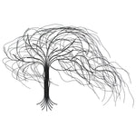 A minimalist black line drawing of a tree with long, flowing branches on a white background, inspired by handcrafted metal tree wall decor.