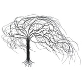 A minimalist black line drawing of a tree with long, flowing branches on a white background, inspired by handcrafted metal tree wall decor.