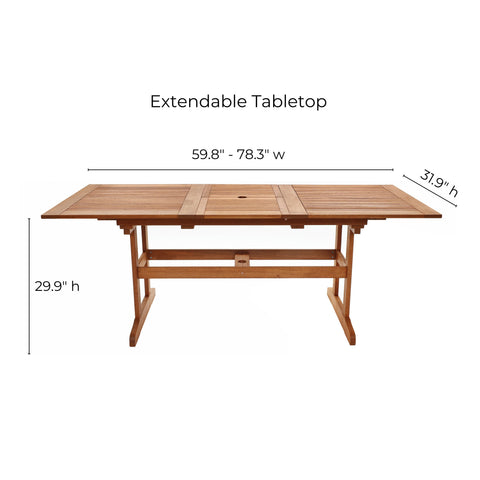 Carmel solid wood  60"-78" extendable outdoor dining table