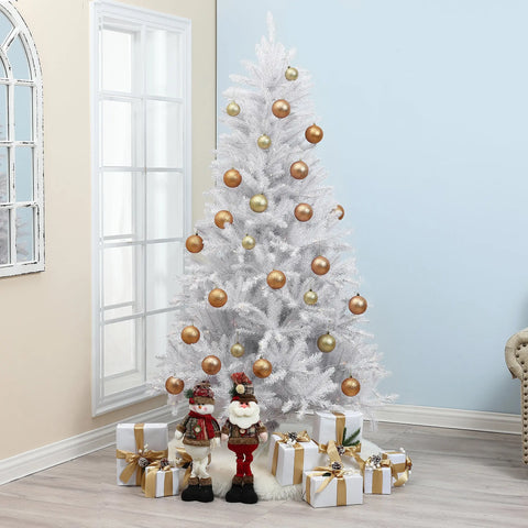 6.5Ft Pre-Lit Artificial White Full Christmas Tree