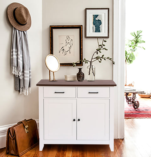 White Wood 2-Drawer 2-Door Sideboard Storage Cabinet