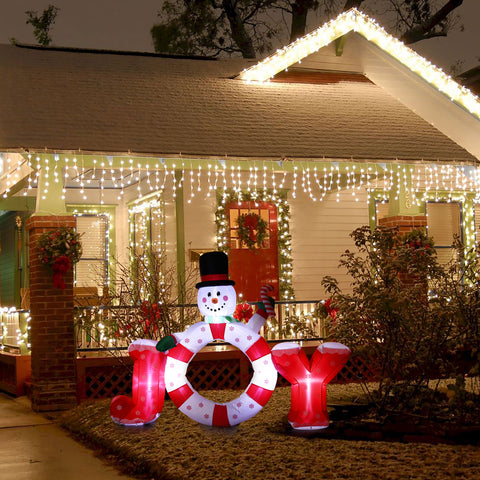 6.5Ft Long Snowman Joy Inflatable with LED Lights