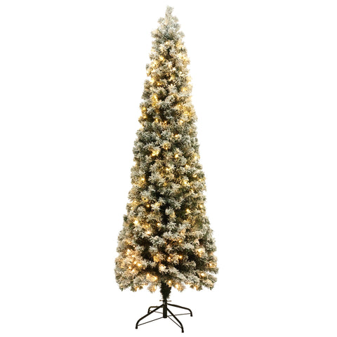 7Ft Pre-Lit LED Artificial Snow Flocked Slim Fir Christmas Tree