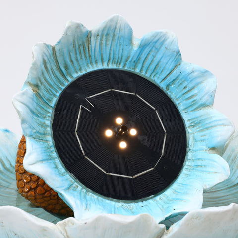 Blue Lotus Bubbling Birdbath with Lights, Solar Powered