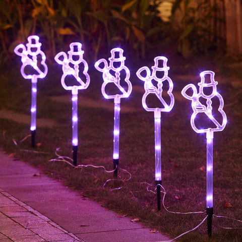 Set of 5 Multi-Color Lighted LED Snowman Holiday Outdoor Stakes