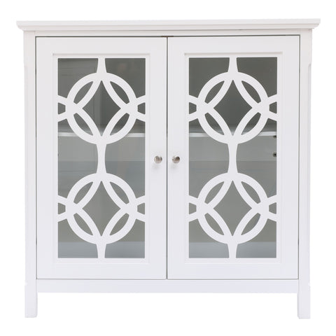 White Pine Wood Glass-Pane 2-Door Storage Cabinet