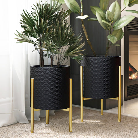 Geometric cachepot planter with stand, set of 2