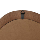Back of a wooden frame with a metal hanging bracket secured by two screws, exuding minimalist design with subtle Scandinavian charm.