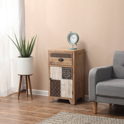 Farmhouse Wood 1-Drawer 1-Door Side Table with Storage