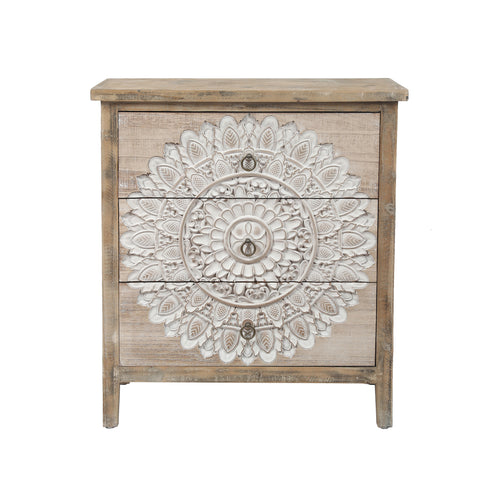 Natural Wood White Floral 3-Drawer Accent Chest