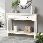 Distressed White Wood 2-Drawer 1-Shelf Console and Entry Table - LuxenHome