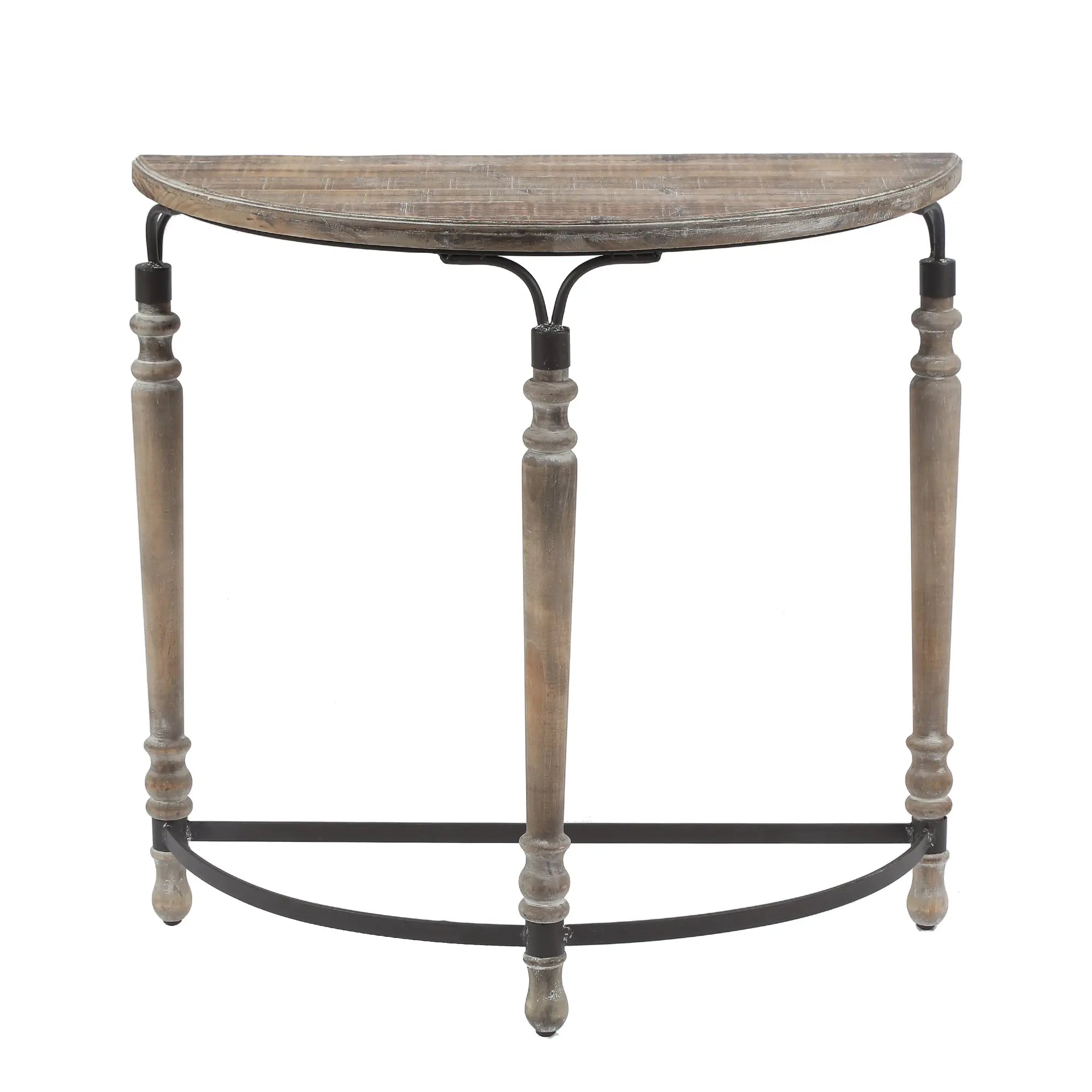 Rustic Wood and Metal Half Moon Console and Entry Table - LuxenHome