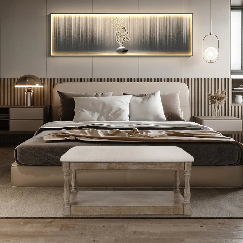 Upholstered Beige Linen Entryway and Bedroom Bench - LuxenHome