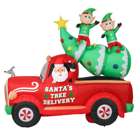8ft Santa Christmas Tree Delivery Truck Inflatable with LED Lights