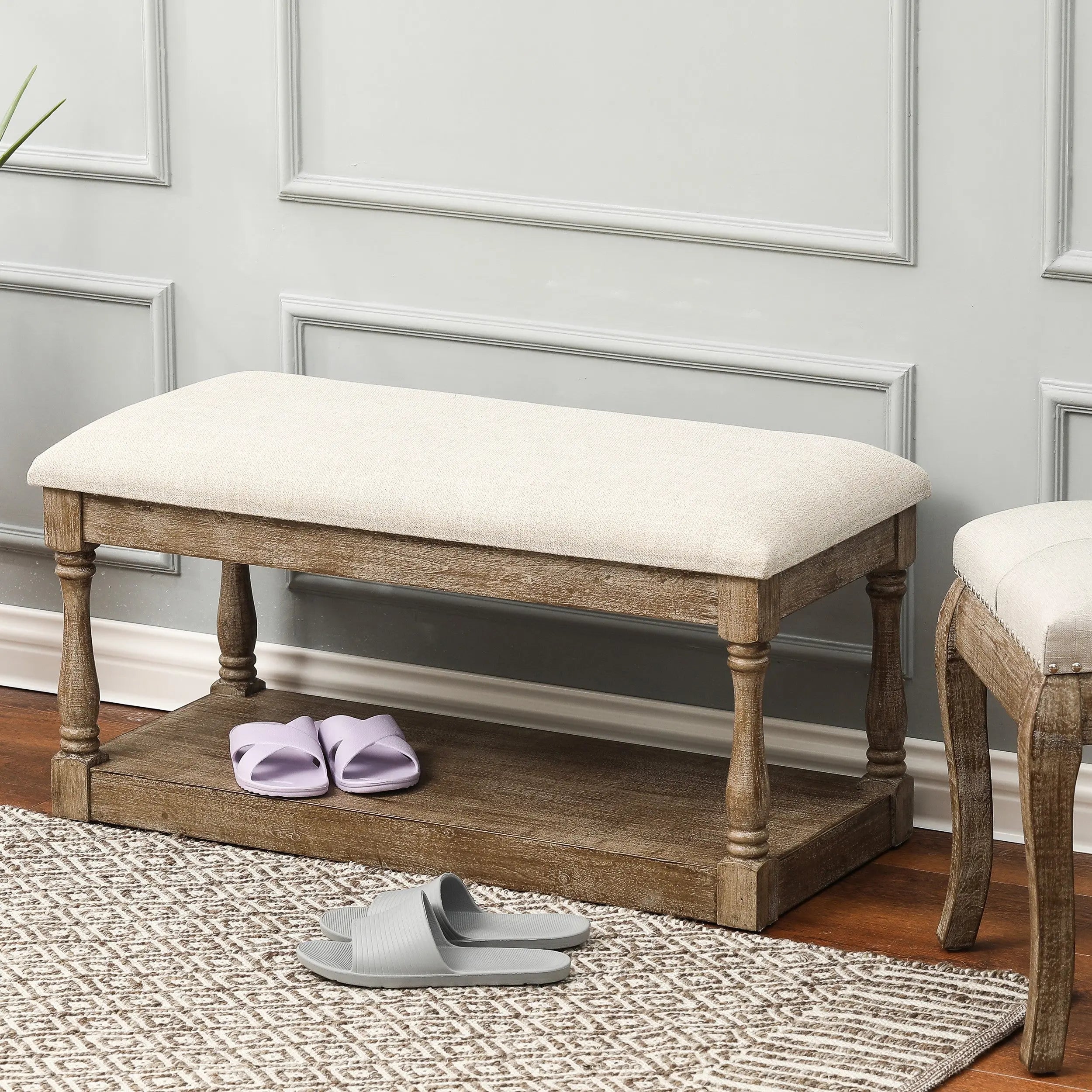 Upholstered Beige Linen Entryway and Bedroom Bench - LuxenHome