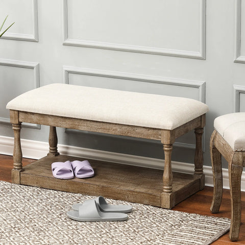 Upholstered Beige Linen Entryway and Bedroom Bench