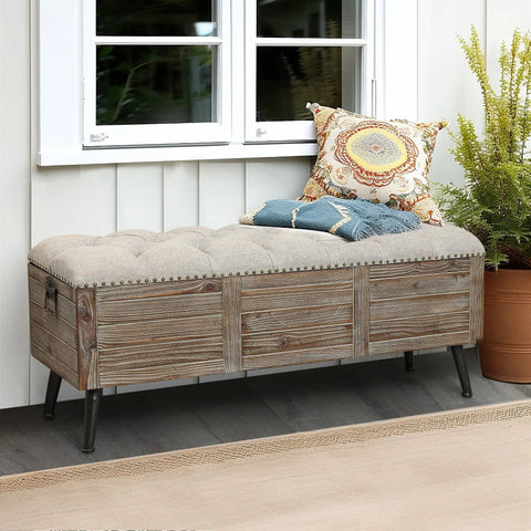 47.2-Inch Wide Upholstered Wood Storage Bench