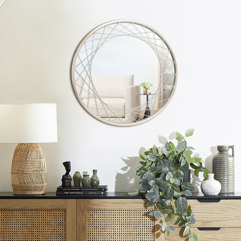 Silver Metal Frame Round Accent Wall Mirror