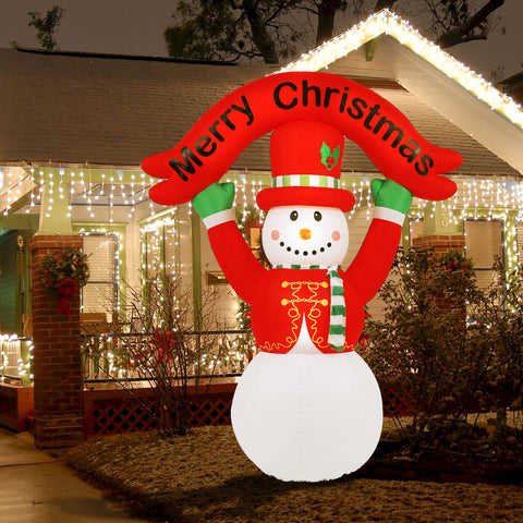 8.5Ft Snowman with Merry Christmas Banner Inflatable with LED Lights