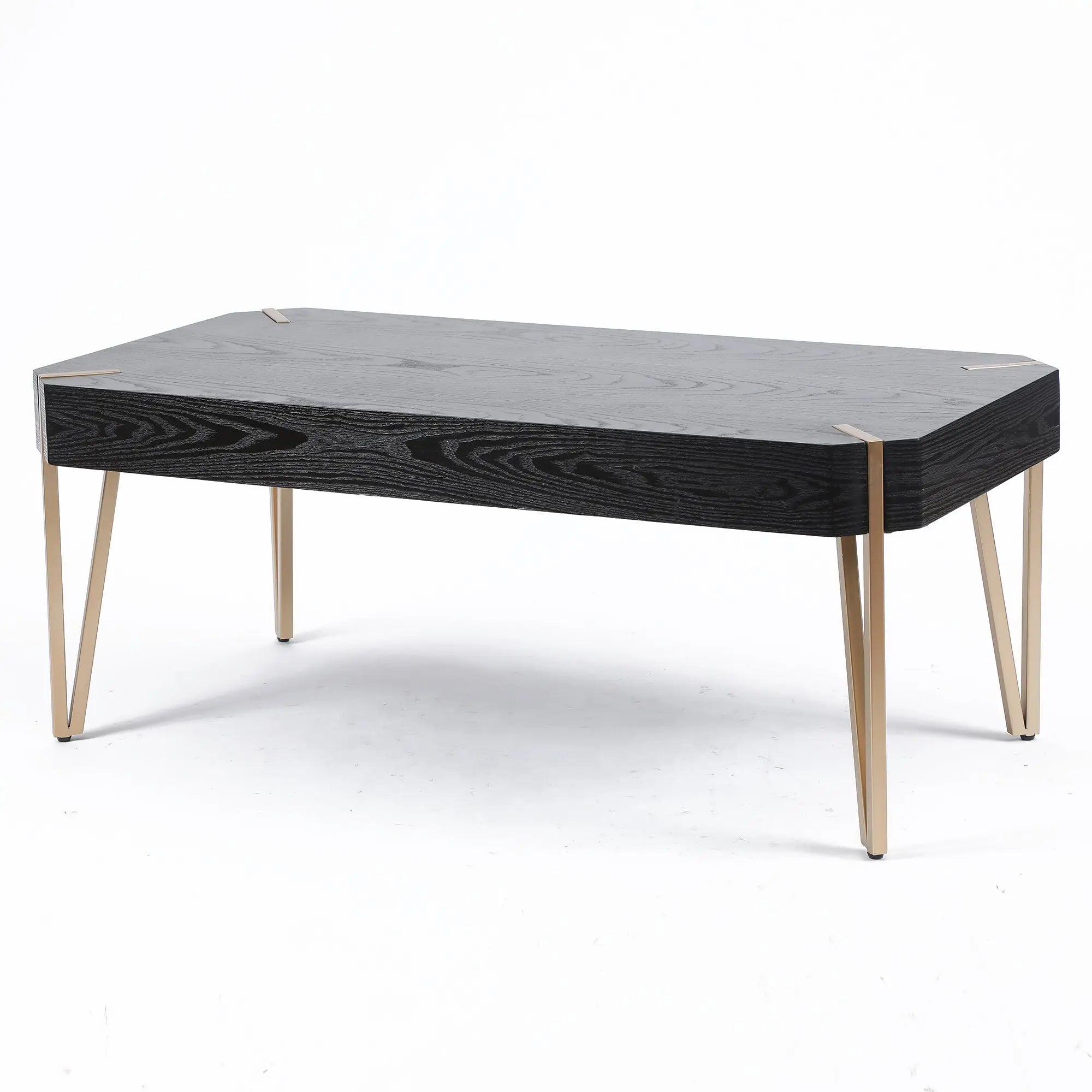 46.13" W Black Wood Veneer and Gold Metal Coffee Table - LuxenHome