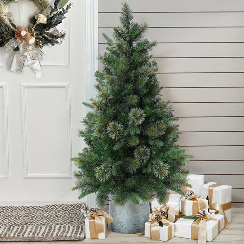 4Ft Pre-Lit Artificial Christmas Pine Tree with Metal Pot