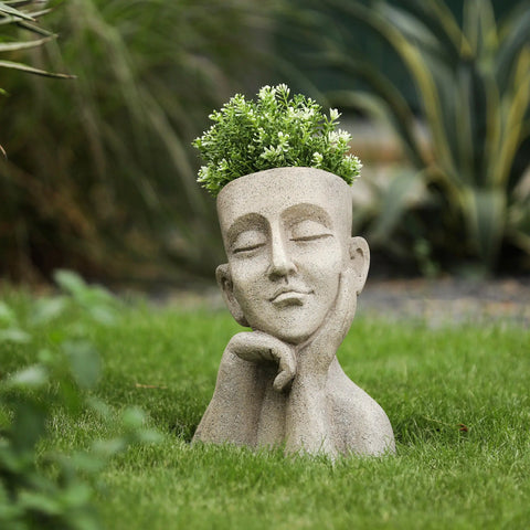 Speckled Beige MgO Thoughtful Bust Head Planter