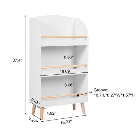 Children's Multi-Functional 3-Shelf Bookcase Toy Storage Bin, White