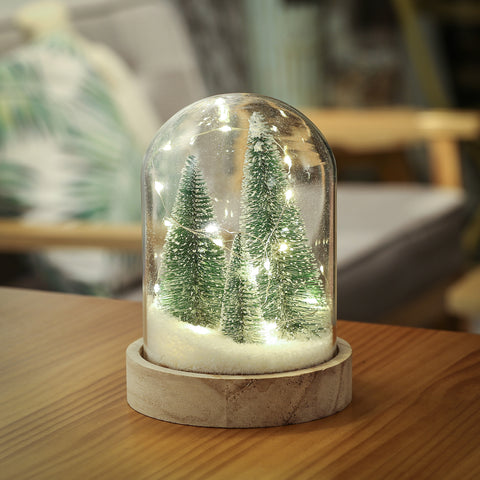 Lighted Snowy Christmas Tree Battery-Operated Glass Globe Holiday Decoration