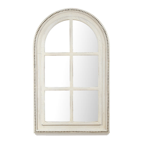 Distressed White Wood Arched Window Wall Mirror
