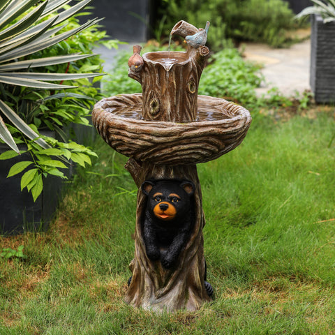 Brown Resin Carved Tree Birdbath Fountain