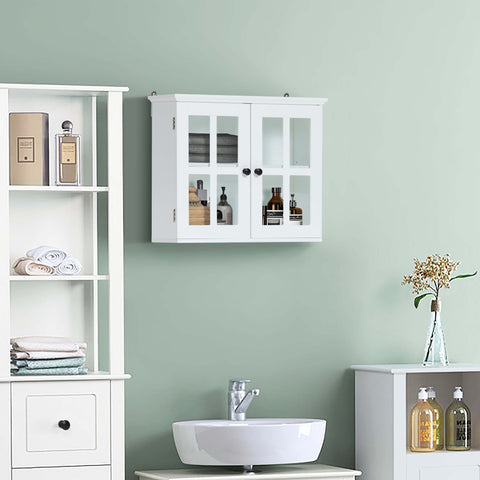 White MDF Wood Glass Panel Bathroom Wall Cabinet