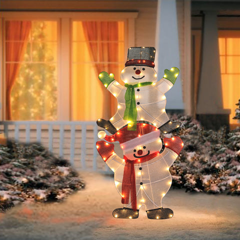 Stacked Snowman Couple Lighted LED Indoor Outdoor Holiday Decoration