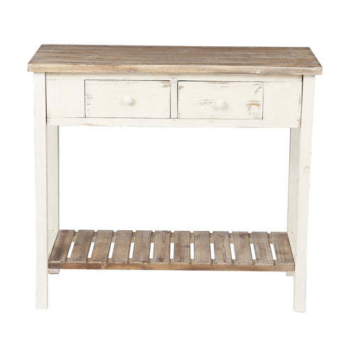Distressed White and Wood 2-Drawer 1-Shelf Console and Entry Table