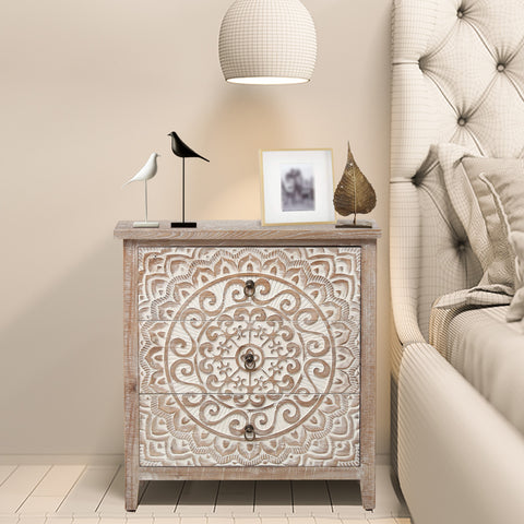 Rustic Floral Carved 3-Drawer Accent Chest