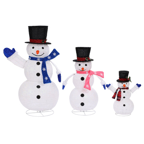 Set of 3 Snowman Family Lighted LED Winter Holiday Yard Decoration