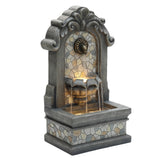 colorful-mosaic-pattern-on-classic-wall-freestanding-fountain-with-lights 