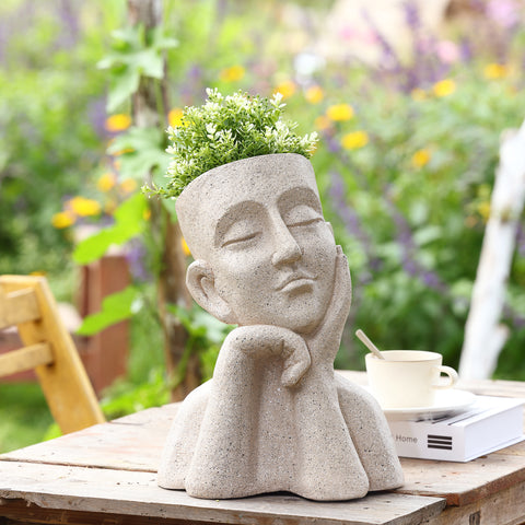 Speckled Beige MgO Thoughtful Bust Head Planter