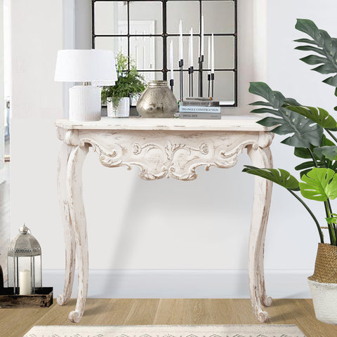 Vintage Off White Wood Console and Entry Table