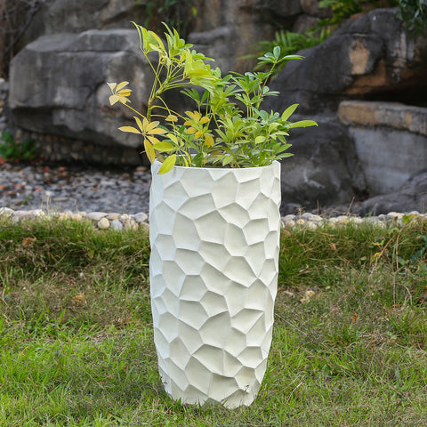 White MgO  22in. H Geometric Pattern Round Tall Planter