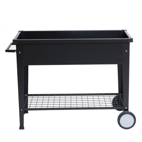 Black Mobile Metal Raised Garden Bed Planter Cart with Legs