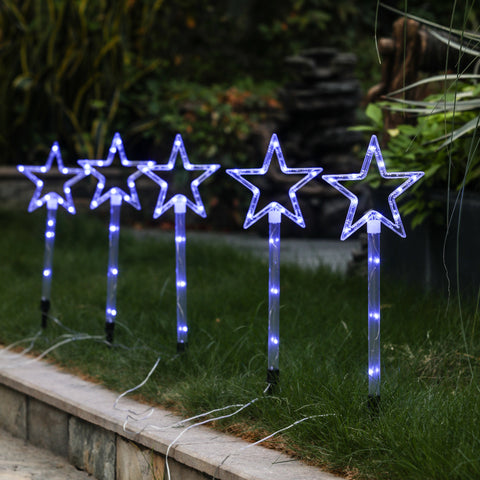 Set of 5 Multi-Color Lighted LED Star Holiday Outdoor Stakes