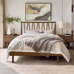 Mesa mid-century modern walnut finish spindle bed, queen - LuxenHome
