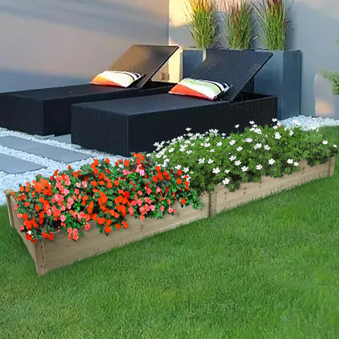 Natural Wood 8ft x 2ft Outdoor Vegetable Flower Raised Garden Bed Planter