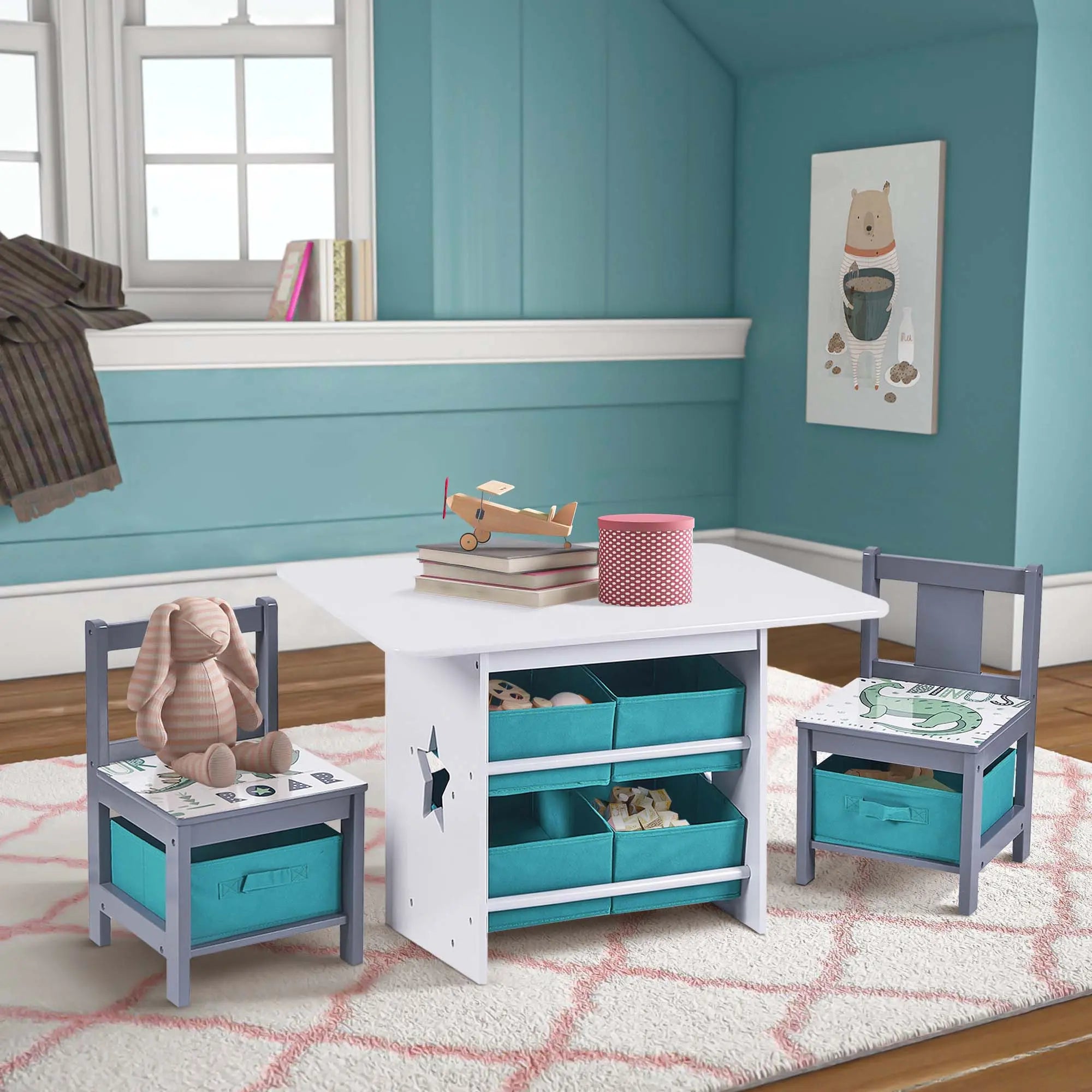 Kids Art Play Activity Table, Blue & Gray - LuxenHome