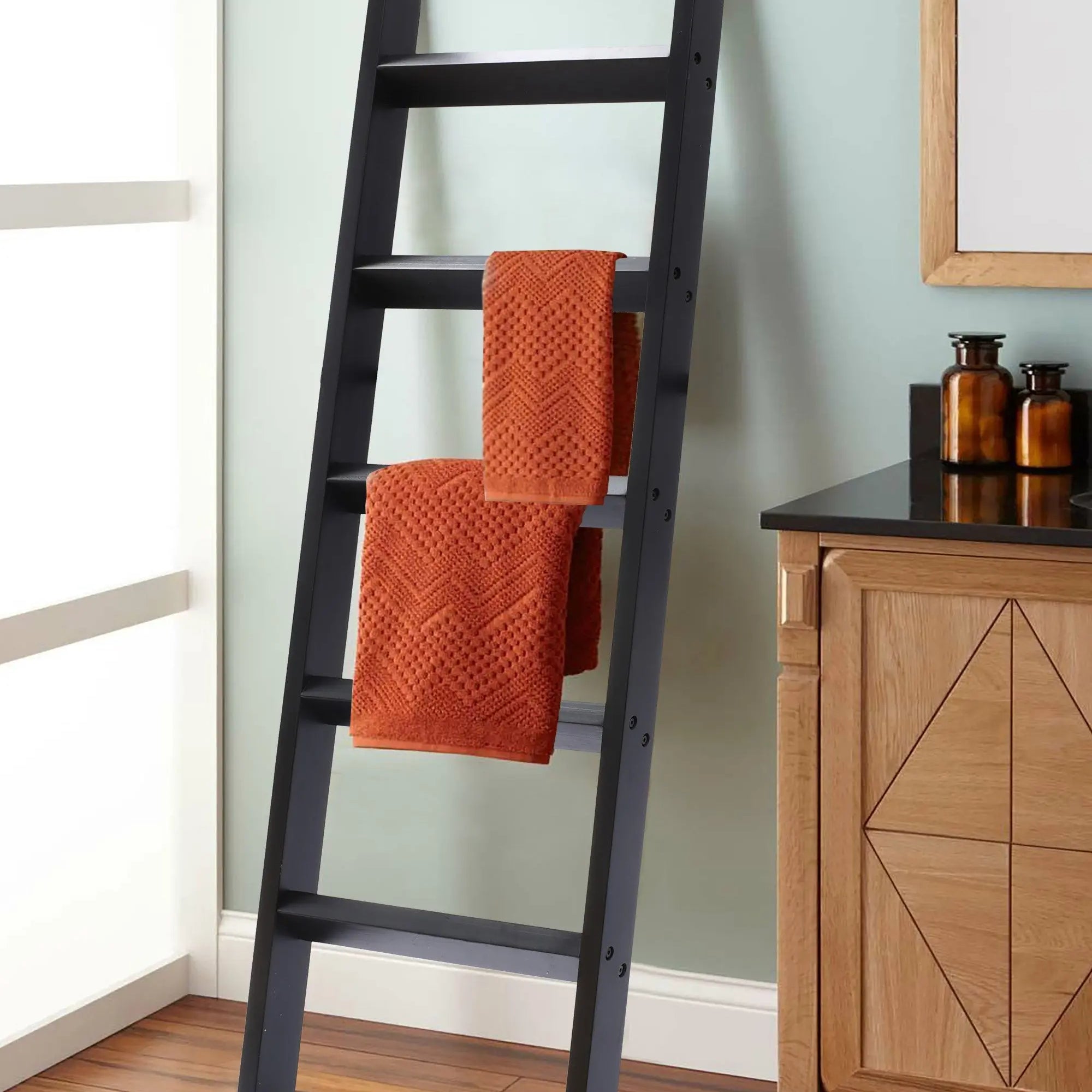 Modern wood towel rack blanket ladder, ft tall – LuxenHome