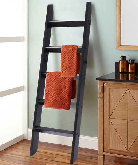 Modern wood blanket ladder, 5 ft tall